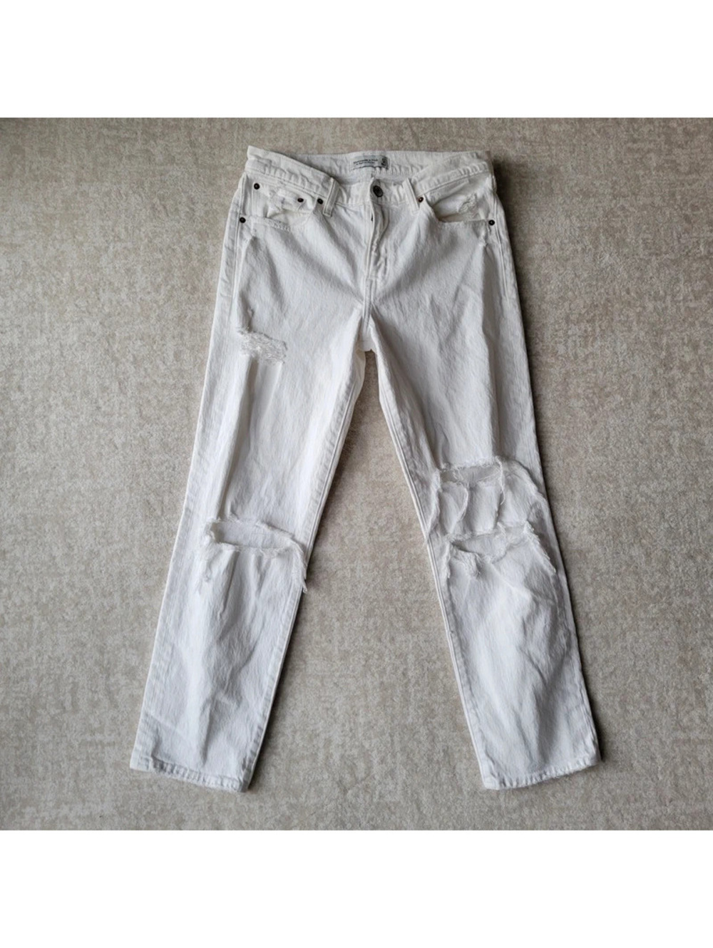 Abercrombie & Fitch The Boyfriend Mid Rise Jeans Sz 4 Womens White Ripped Denim